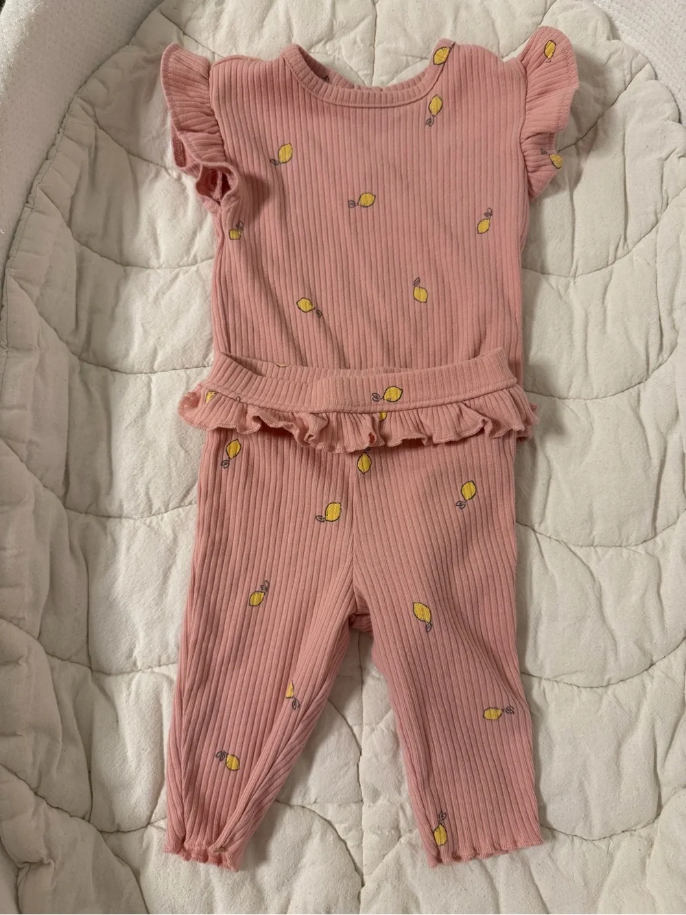 Carter's Pink Ribbed Lemon Print Matching Set